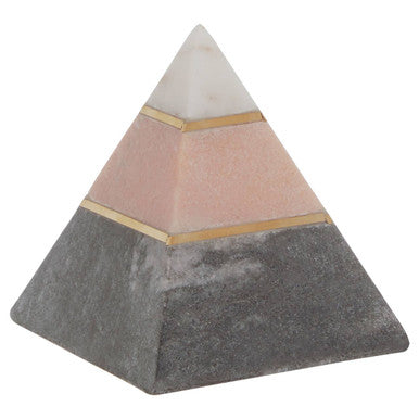 Orsina Kira Marble Pyramid Sculpture – White and Pink Stone Decor