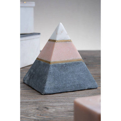 Orsina Kira Marble Pyramid Sculpture – White and Pink Stone Decor
