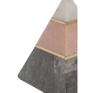 Orsina Kira Marble Pyramid Sculpture – White and Pink Stone Decor