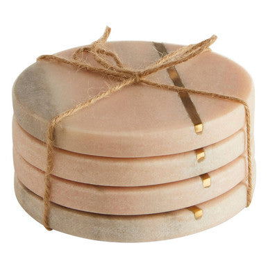 Orsina Kira Pink Marble Coasters with Gold Inlay - Set of 4 Round