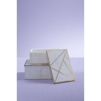 Orsina Sena Large White Marble Trinket Box with Gold Detailing