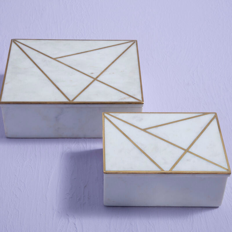 Orsina Sena Large White Marble Trinket Box with Gold Detailing