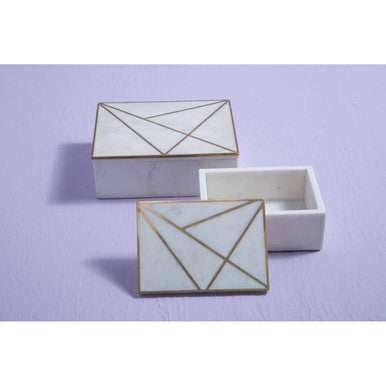 Orsina Sena Large White Marble Trinket Box with Gold Detailing