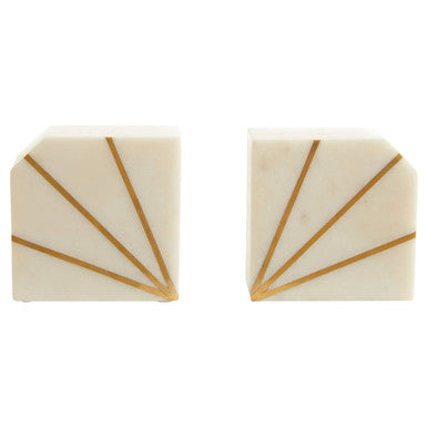 Orsina Sena White Marble and Gold Bookends with Brass Inlay