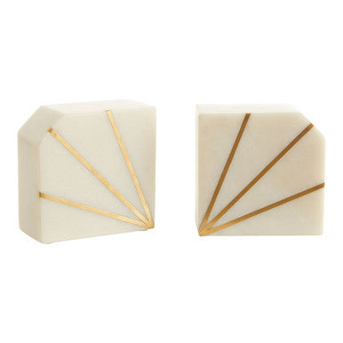 Orsina Sena White Marble and Gold Bookends with Brass Inlay