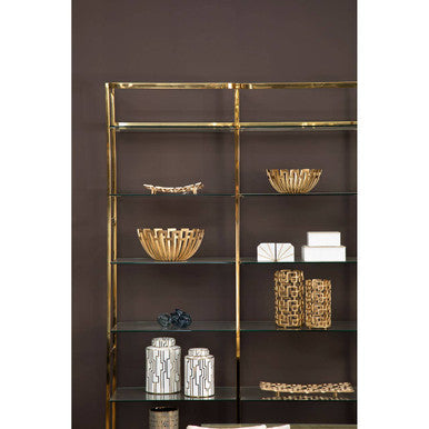 Orsina Sena White Marble and Gold Bookends with Brass Inlay