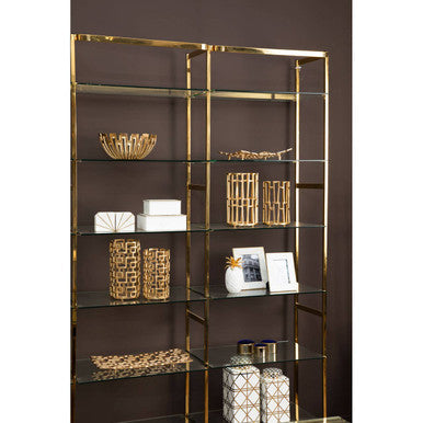Orsina Sena White Marble and Gold Bookends with Brass Inlay