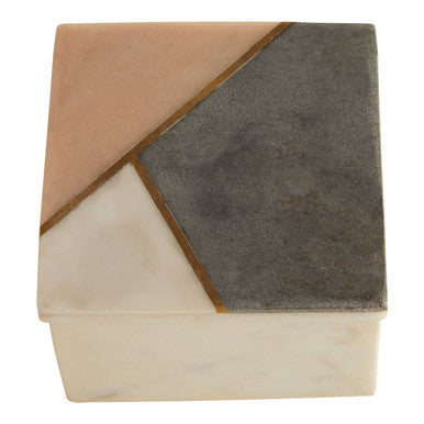 Orsina Kira Small Square White Marble Trinket Box with Stone Inlay