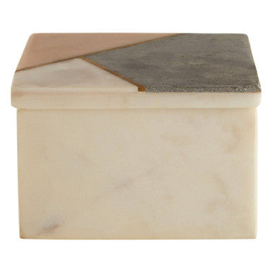 Orsina Kira Small Square White Marble Trinket Box with Stone Inlay