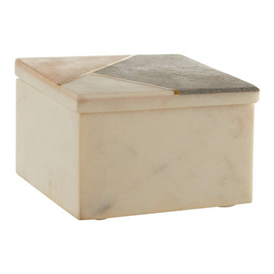 Orsina Kira Small Square White Marble Trinket Box with Stone Inlay