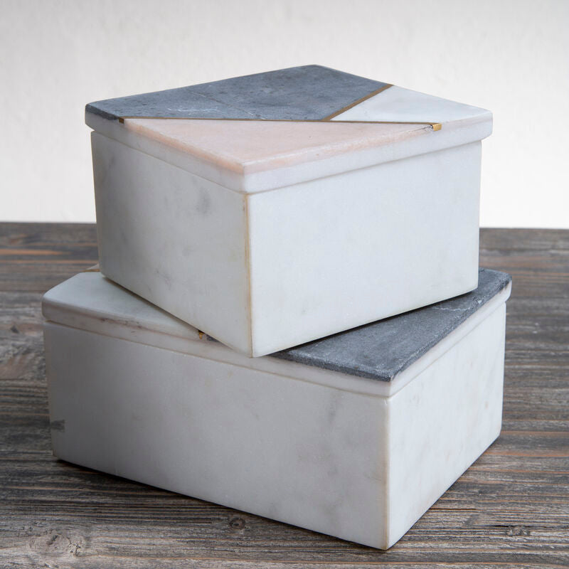 Orsina Kira Small Square White Marble Trinket Box with Stone Inlay