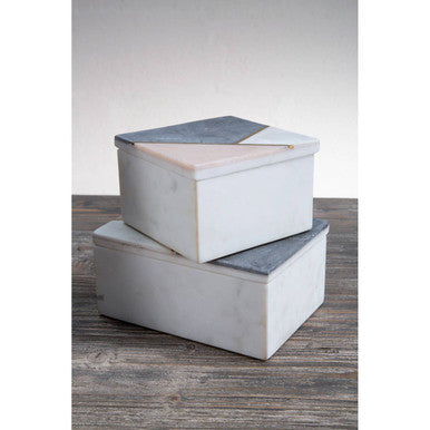 Orsina Kira Large Marble Trinket Box – White & Pink Stone Jewelry Case