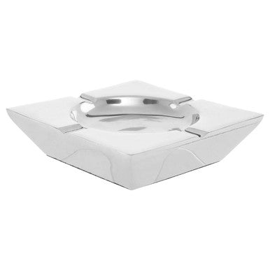Orsina Churchill Nickel Finish Square Ashtray – Silver & White