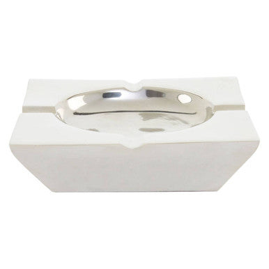 Orsina Churchill Nickel Finish Square Ashtray – Silver & White