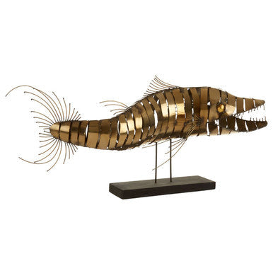 Orsina Zania Barracuda Sculpture – Gold Stainless Steel Fish Decor