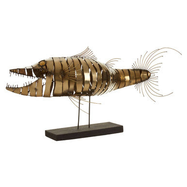 Orsina Zania Barracuda Sculpture – Gold Stainless Steel Fish Decor