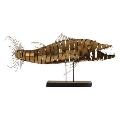 Orsina Zania Barracuda Sculpture – Gold Stainless Steel Fish Decor
