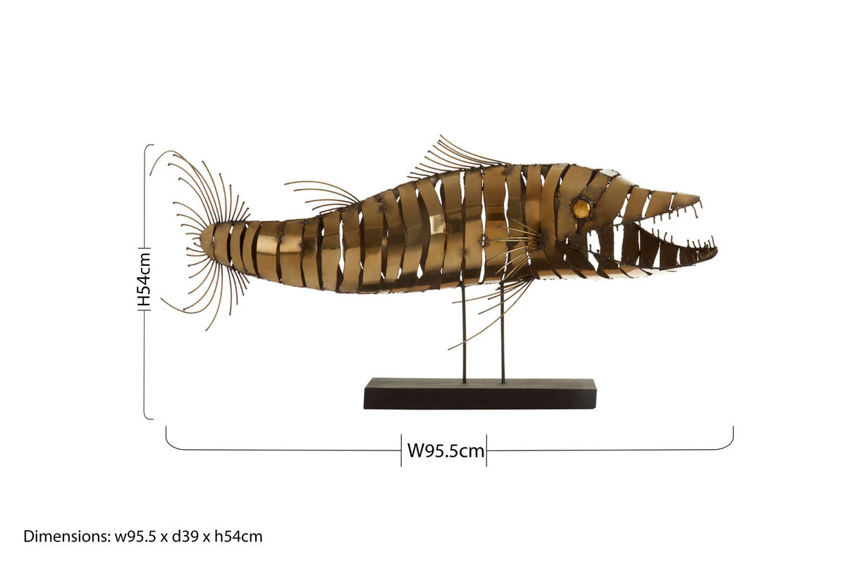 Orsina Zania Barracuda Sculpture – Gold Stainless Steel Fish Decor