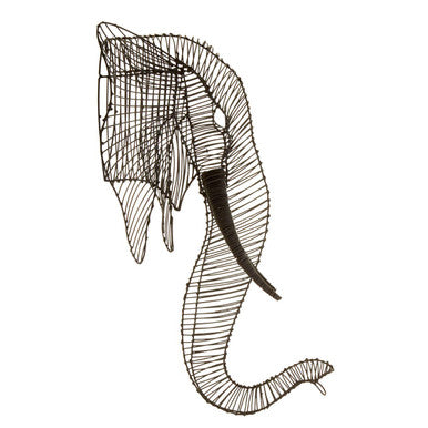 Orsina Zania Elephant Head - Minimalist Black Steel Wire Wall Art