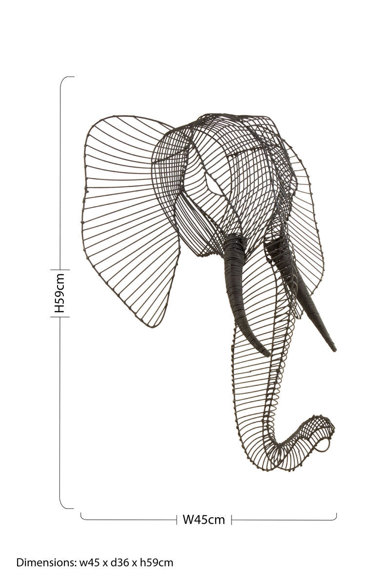 Orsina Zania Elephant Head - Minimalist Black Steel Wire Wall Art