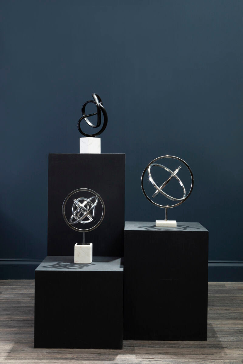 Orsina Mirano Knot Sculpture | Black Nickel & White Marble Base