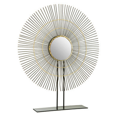 Orsina Mirano Large Quill Sculpture | Black Nickel & Gold Convex Mirror