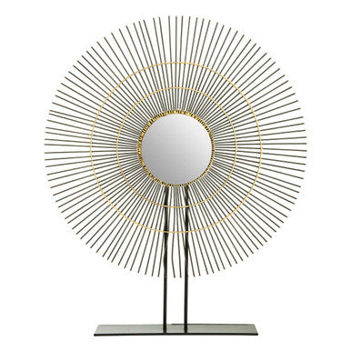 Orsina Mirano Large Quill Sculpture | Black Nickel & Gold Convex Mirror