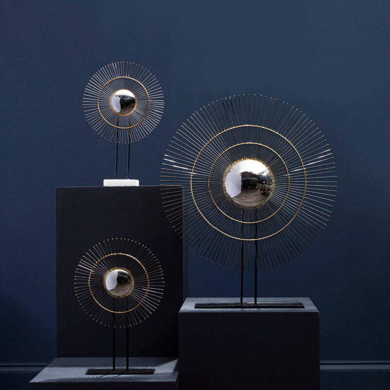 Orsina Mirano Large Quill Sculpture | Black Nickel & Gold Convex Mirror
