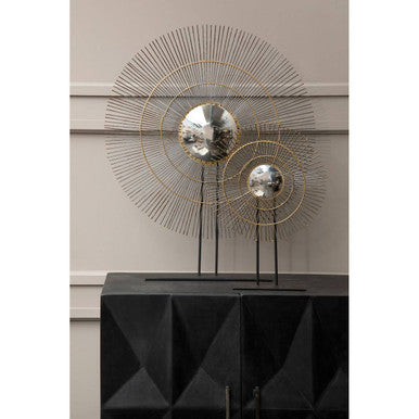 Orsina Mirano Large Quill Sculpture | Black Nickel & Gold Convex Mirror