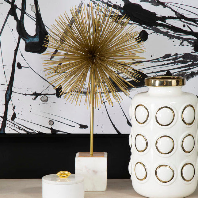 Orsina Mirano Starburst Sculpture – Gold Finish with White Marble Base