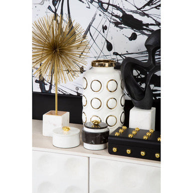Orsina Mirano Starburst Sculpture – Gold Finish with White Marble Base