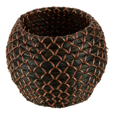 Orsina Bora Seagrass Basket Planter – Black and Copper Woven Pot