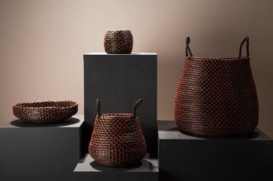 Orsina Bora Seagrass Basket Planter – Black and Copper Woven Pot