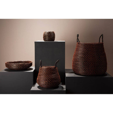 Orsina Bora Seagrass Basket Planter – Black and Copper Woven Pot