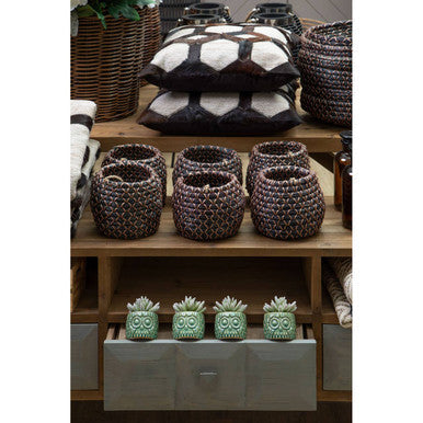 Orsina Bora Seagrass Basket Planter – Black and Copper Woven Pot