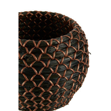 Orsina Bora Seagrass Basket Planter – Black and Copper Woven Pot
