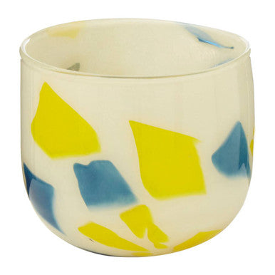 Orsina Carra Glass Planter – Abstract Yellow & Blue Design Pot