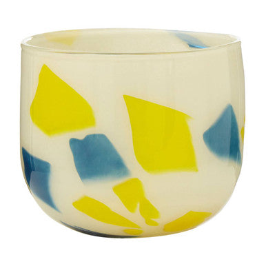 Orsina Carra Glass Planter – Abstract Yellow & Blue Design Pot