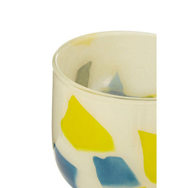 Orsina Carra Glass Planter – Abstract Yellow & Blue Design Pot