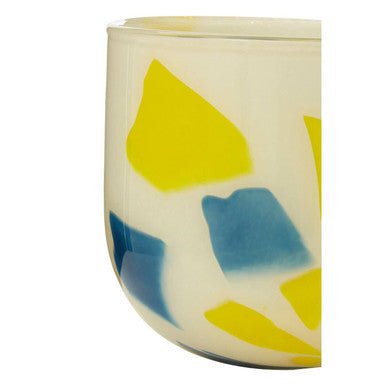 Orsina Carra Glass Planter – Abstract Yellow & Blue Design Pot