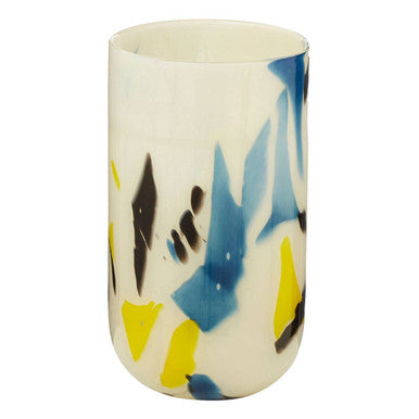 Orsina Carra Small Glass Vase – Abstract Off-White & Blue Decor