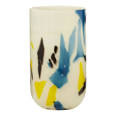 Orsina Carra Small Glass Vase – Abstract Off-White & Blue Decor
