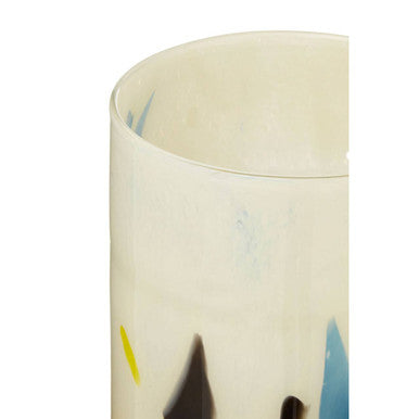 Orsina Carra Small Glass Vase – Abstract Off-White & Blue Decor