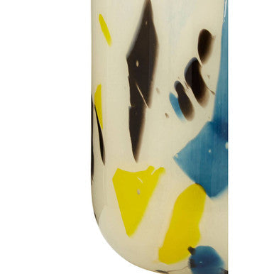 Orsina Carra Small Glass Vase – Abstract Off-White & Blue Decor