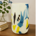 Orsina Carra Small Glass Vase – Abstract Off-White & Blue Decor