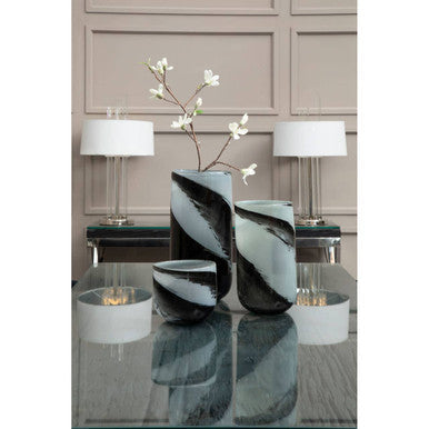 Orsina Carra Glass Planter – Grey and Black Brushstroke Modern Pot
