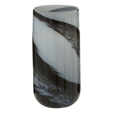 Orsina Carra Large Glass Vase – Grey and Black Brushstroke Decor