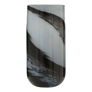 Orsina Carra Large Glass Vase – Grey and Black Brushstroke Decor