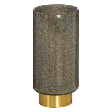 Orsina Cleo Large Grey Glass Vase with Brass Base – Modern Decor