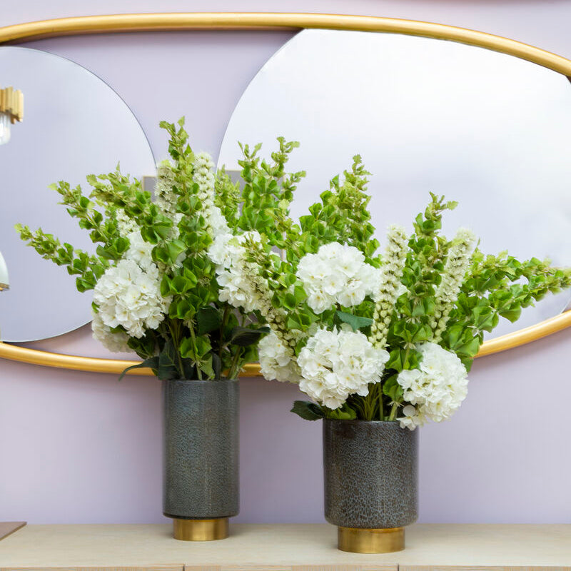 Orsina Cleo Large Grey Glass Vase with Brass Base – Modern Decor